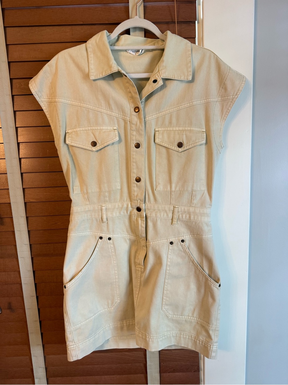 Sleeveless Cream Utility Shirt Dress